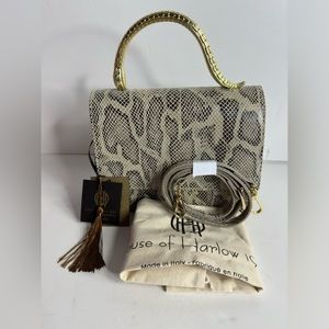 NWT House of Harlow Snakeskin Leather Satchel with Dust Bag & Gold Snake handle